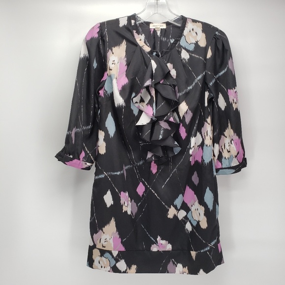 Silence + Noise Blouse /Tunic Abstract 5 Button Ruffled Top Size Small - Picture 1 of 7